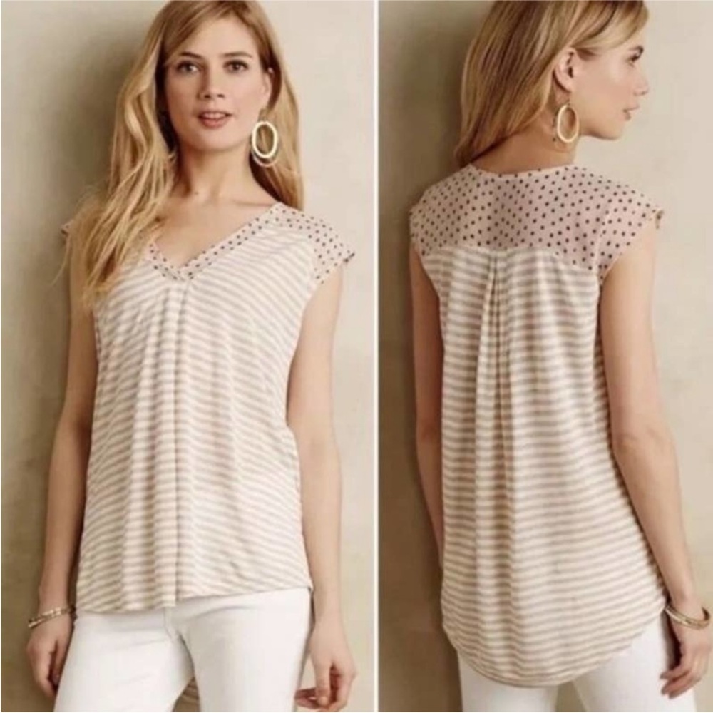 Anthropologie Little Yellow Button Daystripe Top Women’s Sz Medium